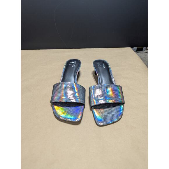 Mix No. 6 Marcia Square Toe Sandals Mini Heel Pumps Silver Metallic Going Out - Picture 3 of 6